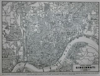 Vintage 1941 World War Wwii Era Atlas City Map Cincinnati,  Ohio Oh Black & White