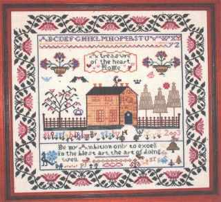 Praiseworthy Stitches Yellow House Sampler Cross Stitch Chart Antique Style