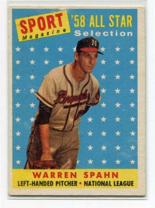 1958 Topps 494 Warren Spahn As All Star Braves Hof