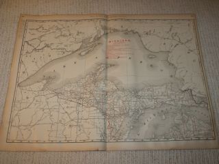 Vintage 1901 Michigan N Peninsula Rr Map Rand Mcnally Business Atlas Double Page