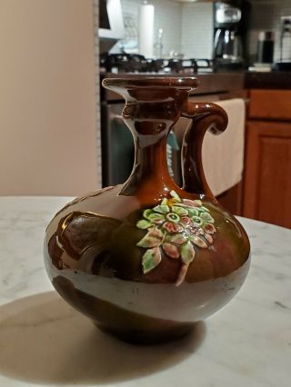 Antique Peters & Reed Art Pottery Raised Floral One Pinched Handle Vase