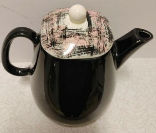 Vintage Mid Century Pottery Tea Or Coffee Pot Black Pink