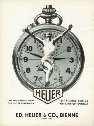 1950s Vintage Rare Tag Heuer Timer Stop Watch Art Print Ad