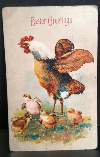Antique 1910 Easter Post Card Chicken Chicks Embossed Pc