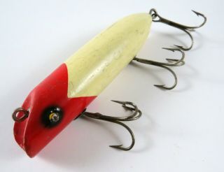 Vintage South Bend Bass Oreno,  Glass Eyes,  Wood Fishing Lure,  White W/ Red Head