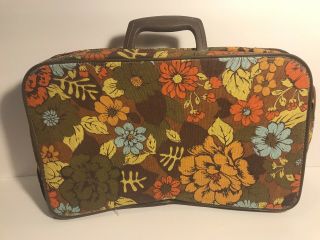 Vintage 60s 70s Bantam Floral Flower Mod Hippie Luggage Bag Suitcase With Key