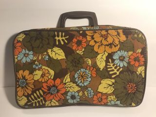 Vintage 60s 70s Bantam Floral Flower Mod Hippie Luggage Bag Suitcase WITH KEY 3