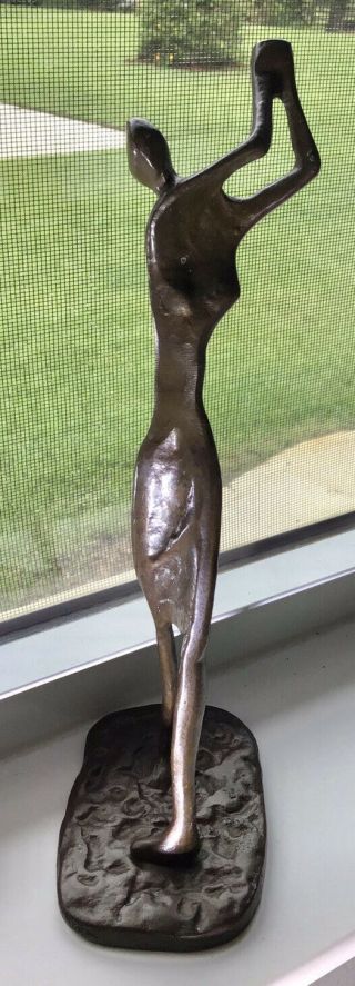 Golfing Slim Female Vintage Bronze/brass Metal Art Statue Figurine.  10” Tall.