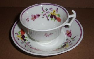 Antique Pink Luster Soft Paste Pearlware Floral Cup & Saucer Johnny Jump Ups