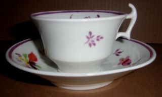 Antique Pink Luster Soft Paste Pearlware Floral Cup & Saucer Johnny Jump Ups 3