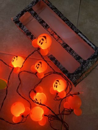 Disney Halloween Mickey Mouse Pumpkin Head String Of 10 Lights Rare Box