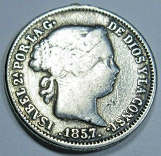 1857 Spain Silver 1 Reales Antique 1800 