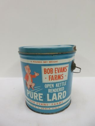 Rare Vintage Bob Evans Farms Pure Lard Can Great Graphics Mr.  Pig 4 Lb.