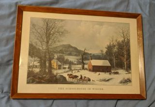 Vintage 16 X 11 Framed Print The Schoolhouse In The Winter George Henry Durrie