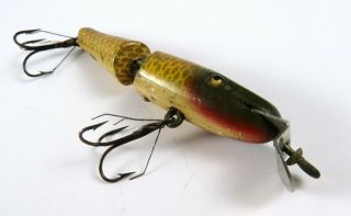 Vintage Creek Chub Bait Midget Jointed Pikie Minnow,  Glass Eye Wood Fishing Lure