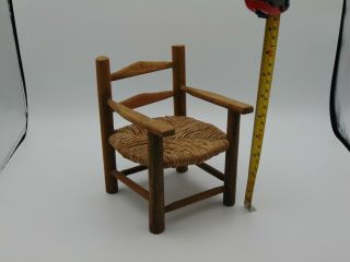 Vintage Wood And Wicker Arm Chair For Dolls