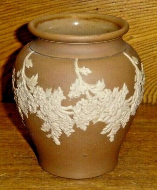 Antique Brown Relief Doulton Lambeth Silicon Pottery Vase D6419 - 4 5/8 "
