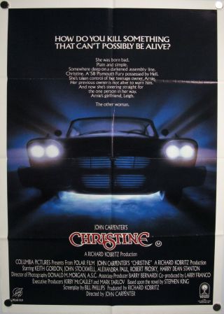 Christine John Carpenter Stephen King Horror Rare Aus One Sheet Poster 1983