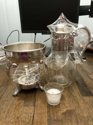 Vintage Raimond Silver Plate Coffee Tea Glass Carafe Holder Footed,
