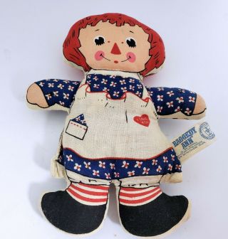 Vintage Knickerbocker Raggedy Ann Cloth Bean Bag Doll 7 1/2 " 1960 