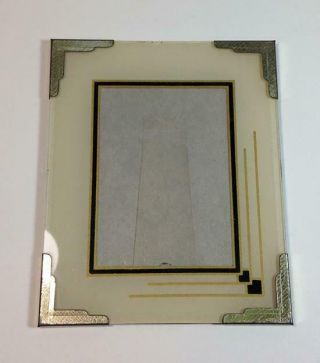Antique Vtg Art Deco Picture Frame Metal Corners Printed Mat Easel Back