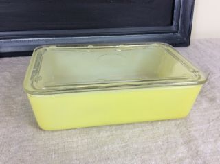 Vtg Maid Of Honor Yellow Loaf Pan Bread Refrigerator Dish Lid Glass Antique 1950