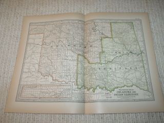 Vintage 1897 Map Oklahoma & Indian Territory Century Atlas Double Page