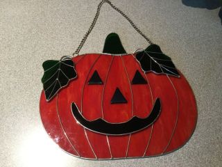 Stained Glass Suncatcher Pumpkin Jack O Lantern Face Halloween/ Fall Decor