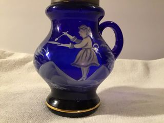 RARE Antique Mary Gregory Cobalt Blue Syrup Pitcher 6” Tall 3