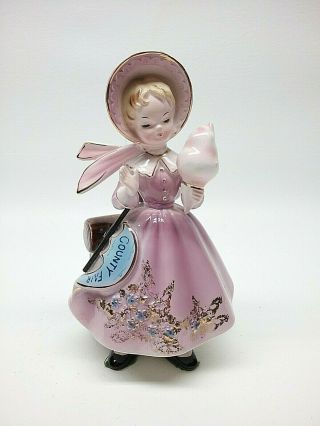Josef Originals Rare County Fair Girl Figurine With Cotton Candy Cute 6 " Tall