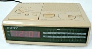 Vintage 1980s Sony Dream Machine Icf - C2w Fm/am Digital Clock Radio Alarm Almond