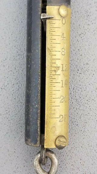 Vintage / Antique Spring Hook Scale 25 Lb.  Cast Iron With Brass Plate Cylindrical 2