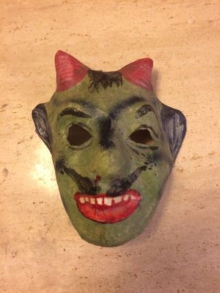 Rare Old Halloween Paper Mache Devil Demon Head Mask