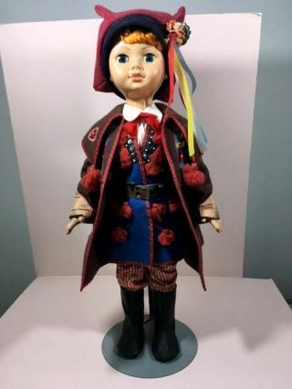 Vintage Polish Detailed Peasant Folk Ethnic Costumed Young Man Doll 21 " Tall