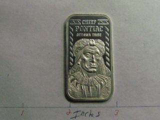 Chief Pontiac Ottawa Tribe Indian 1975 Vintage 999 Silver Bar Coin Rare