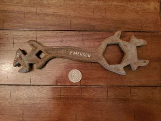 Old Antique Emerson Tractor Plow Cast Iron Wrench Implement Vtg
