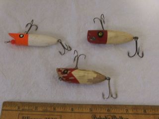 3 Antique Vintage Wooden Fishing Lures In