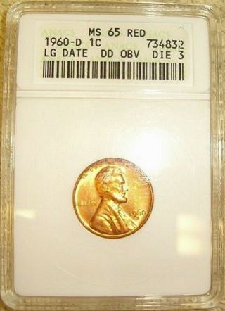 1960 - D Doubled Die Obverse (ddo) 3 Lincoln Cent - Anacs Ms - 65red - Rare