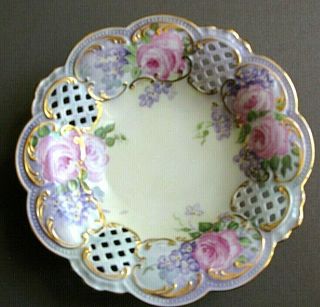Antique Vintage P T Tirschenreuth Bavaria Germany Porcelain Bowl Pink Roses