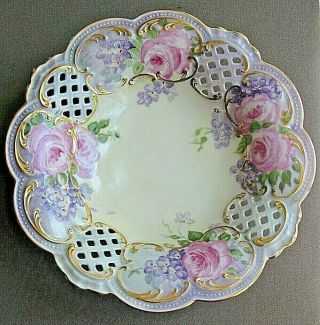 Antique Vintage P T Tirschenreuth Bavaria Germany Porcelain Bowl Pink Roses 2