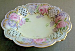 Antique Vintage P T Tirschenreuth Bavaria Germany Porcelain Bowl Pink Roses 3