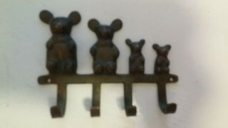 Vintage Brass And Copper Bear Family Wall Mounted Hanger W/ Four 4 Hooks