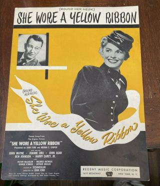 She Wore A Yellow Ribbon (round Her Neck) Sheet Music - 1949 - Rare - John Wayne
