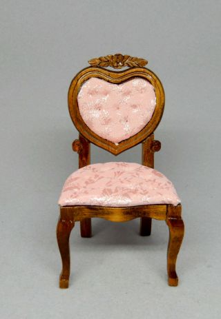 Vintage Pink Heart Back Side Chair Dollhouse Miniature 1:12