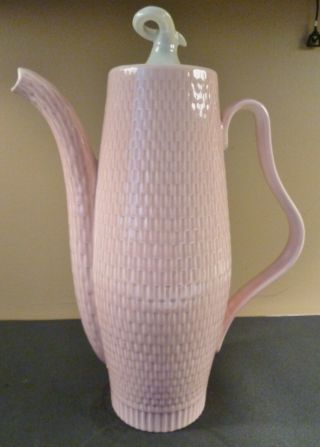 Rare 1950s Mid - Century Modern Red Wing Pink Spice Basket Weave Coffee Pot
