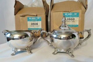 Nos Wm Rogers Silver Plate Creamer And Sugar Bowl With Lid - 