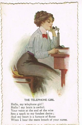 Antique Art Postcard " The Telephone Girl "
