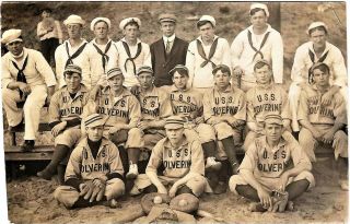 Two Rare Baseball Team Rp Postcards - Us Navy Ship Uss Wolverine 1906