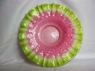 Mcm Silvercrest Pink & Chartreuse Green Silver Flecked Ruffled Edge Bowl,  Rare