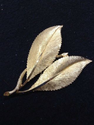 Vintage Antique Pin Brooch - Designer Signed B.  S.  K Gold Tone Tree Leaves